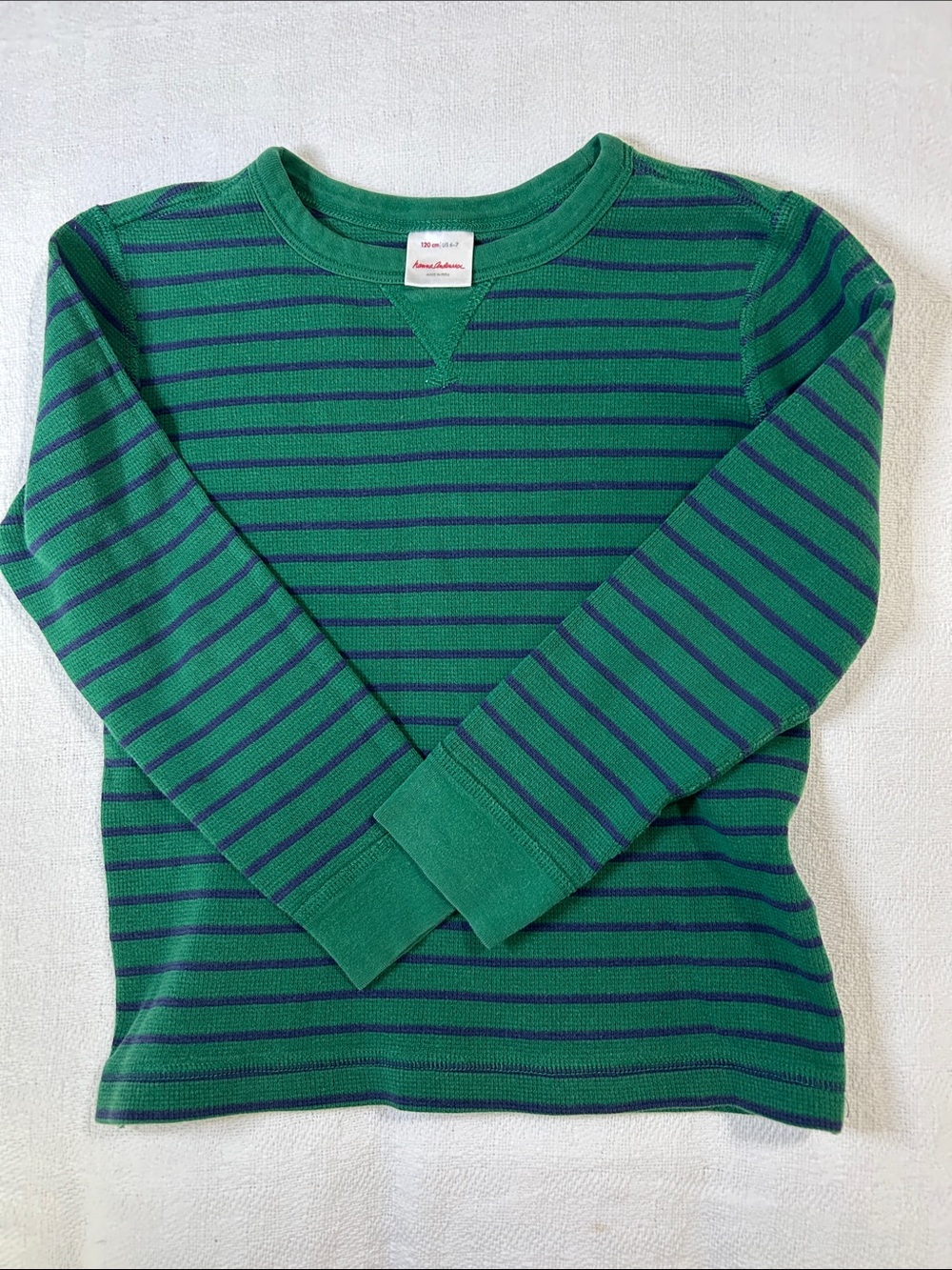 Hanna Andersson Green and Blue Striped Long-Sleeve Tee